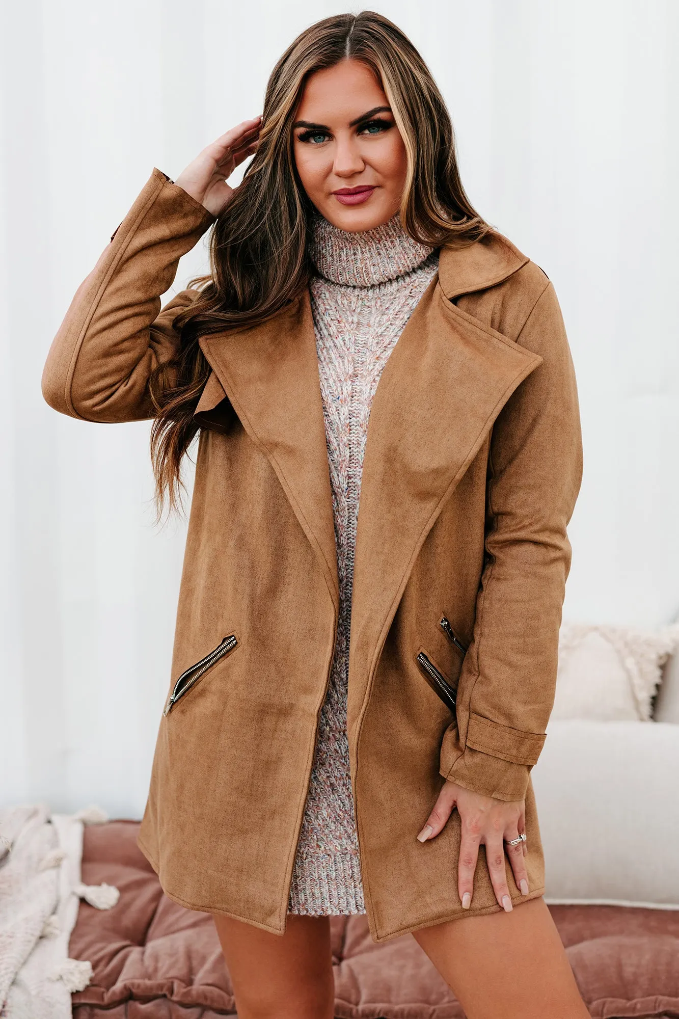 In The Trenches Faux Suede Coat (Camel)