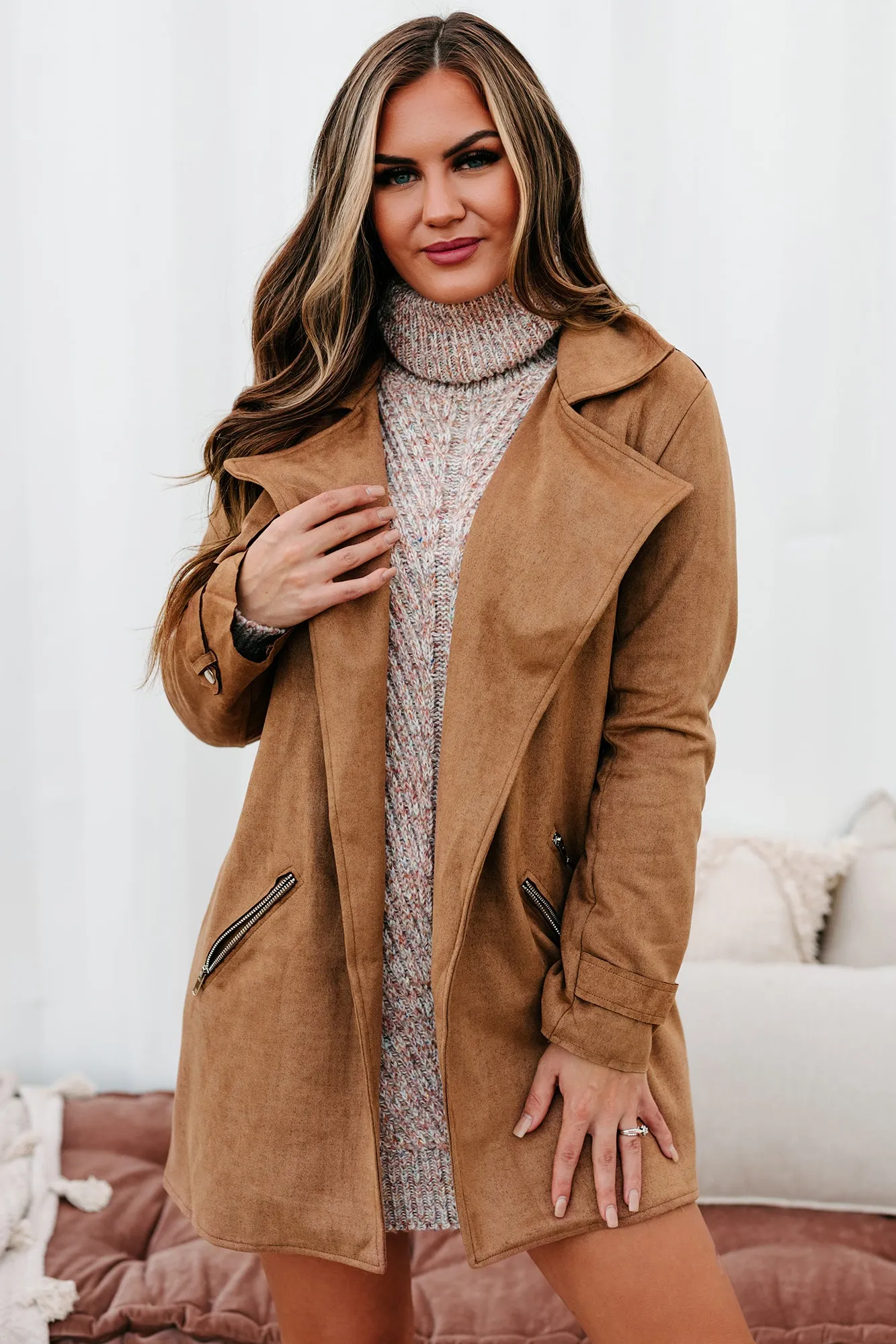 In The Trenches Faux Suede Coat (Camel)