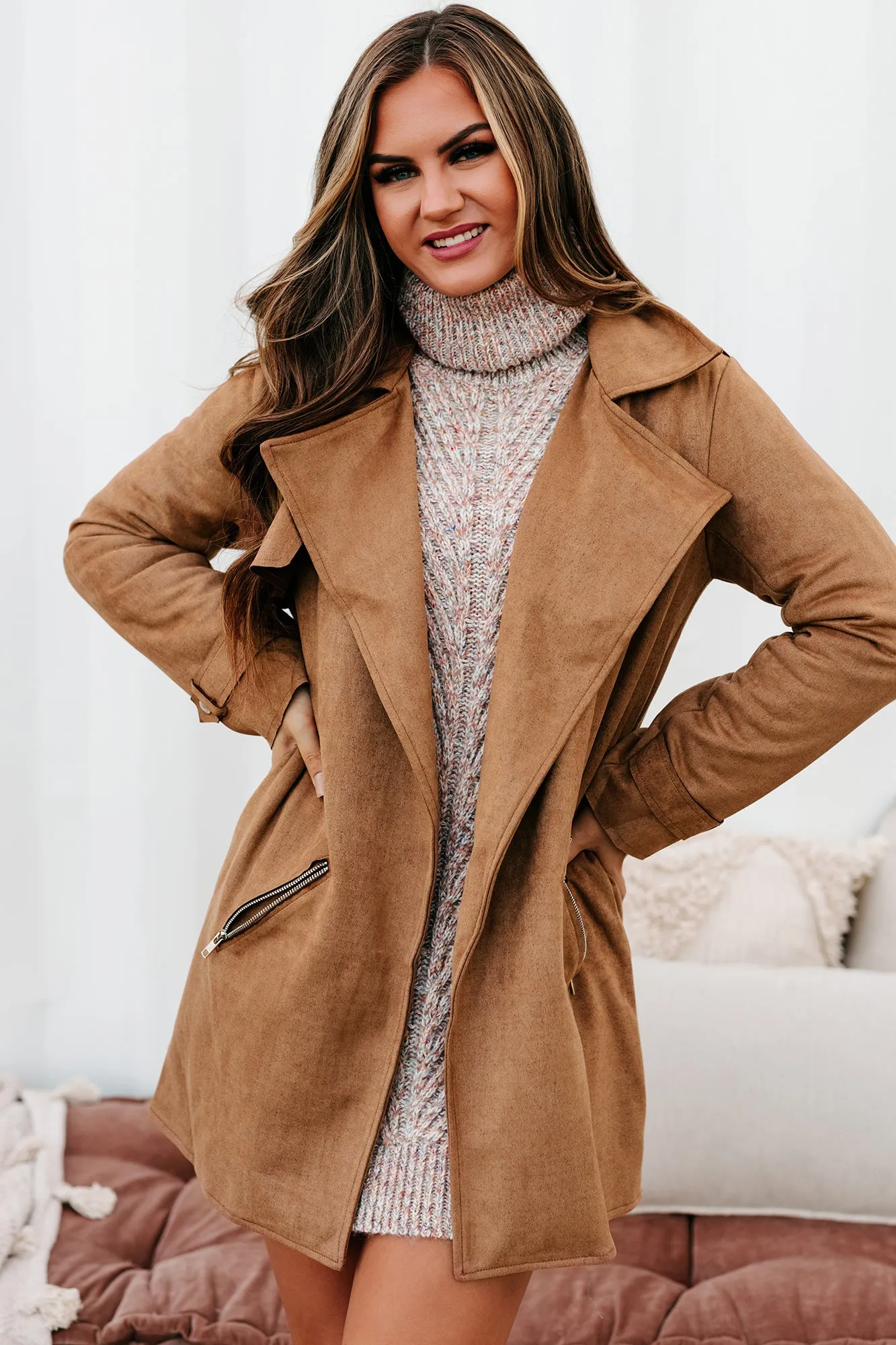 In The Trenches Faux Suede Coat (Camel)