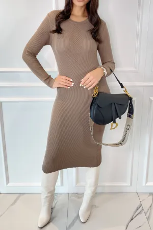 JASMIN Mocha Mesh Knit Detail Knitted Dress