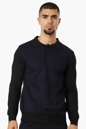 Jay Y. Ko Diamond Pattern Polo Pullover Sweater - Navy