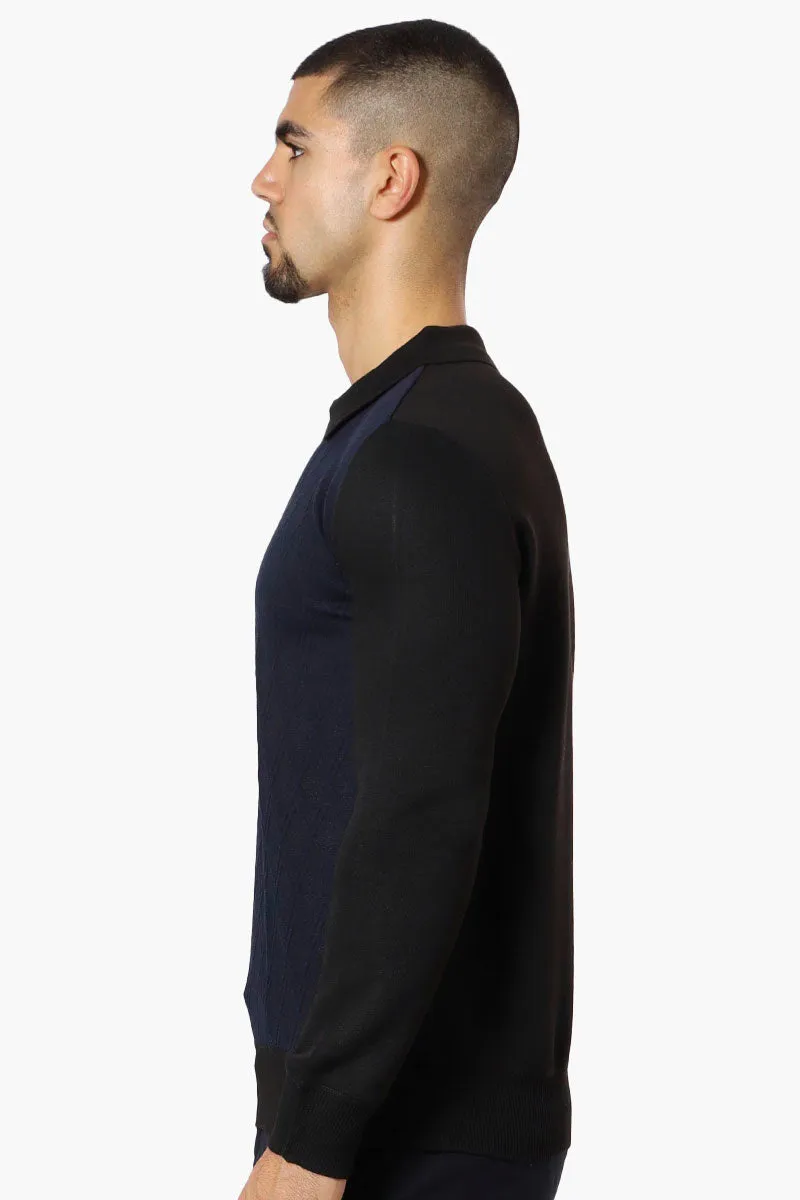 Jay Y. Ko Diamond Pattern Polo Pullover Sweater - Navy