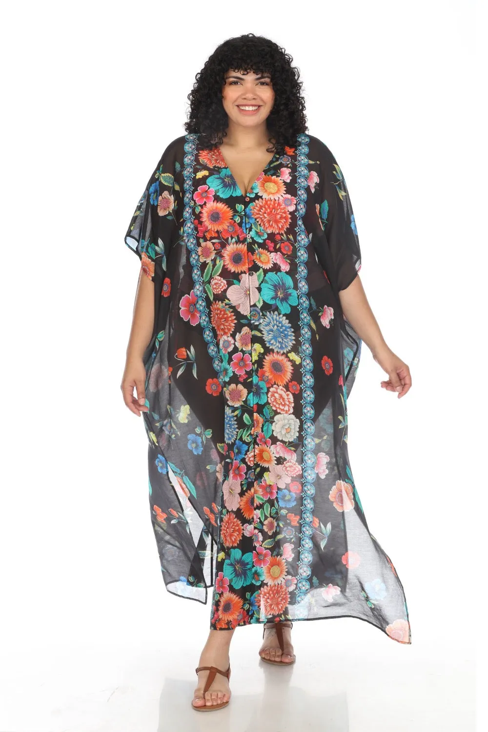 Johnny Was Evening Palace V-Neck Swim Cover-Up Kaftan Dress Plus Size CSW5223-NX