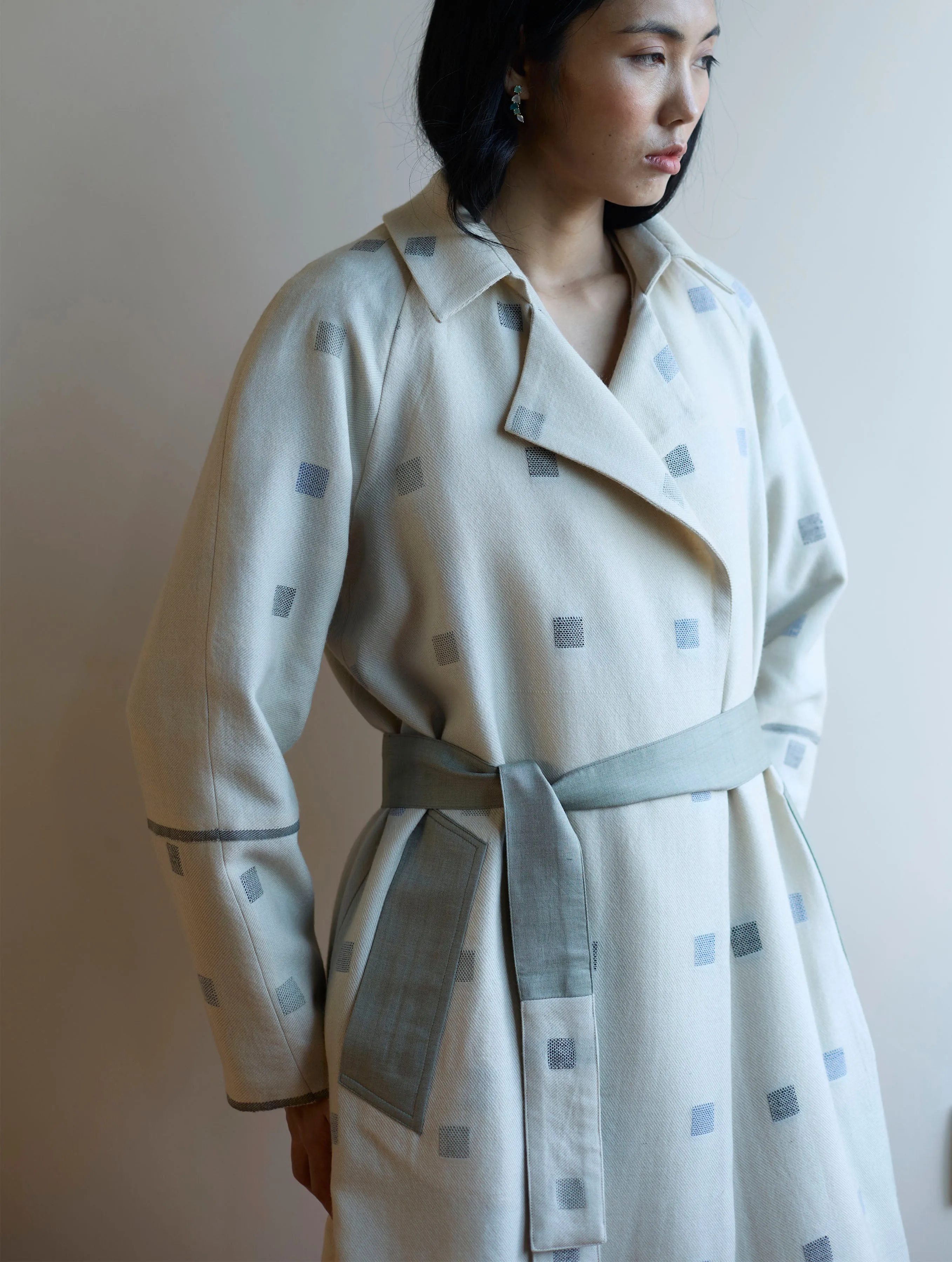 Kayan Jamdani Wool Dress with Jacket - Ivory