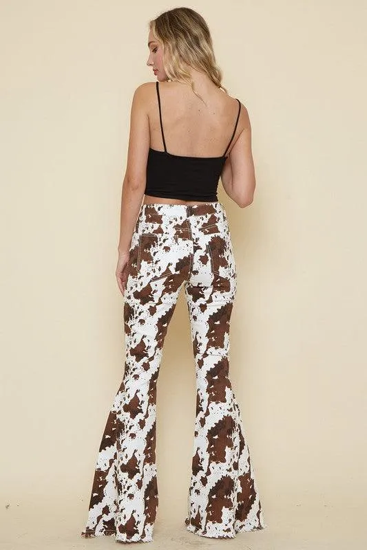 KAYDENCE COWPRINT FLARED DENIM PANTS