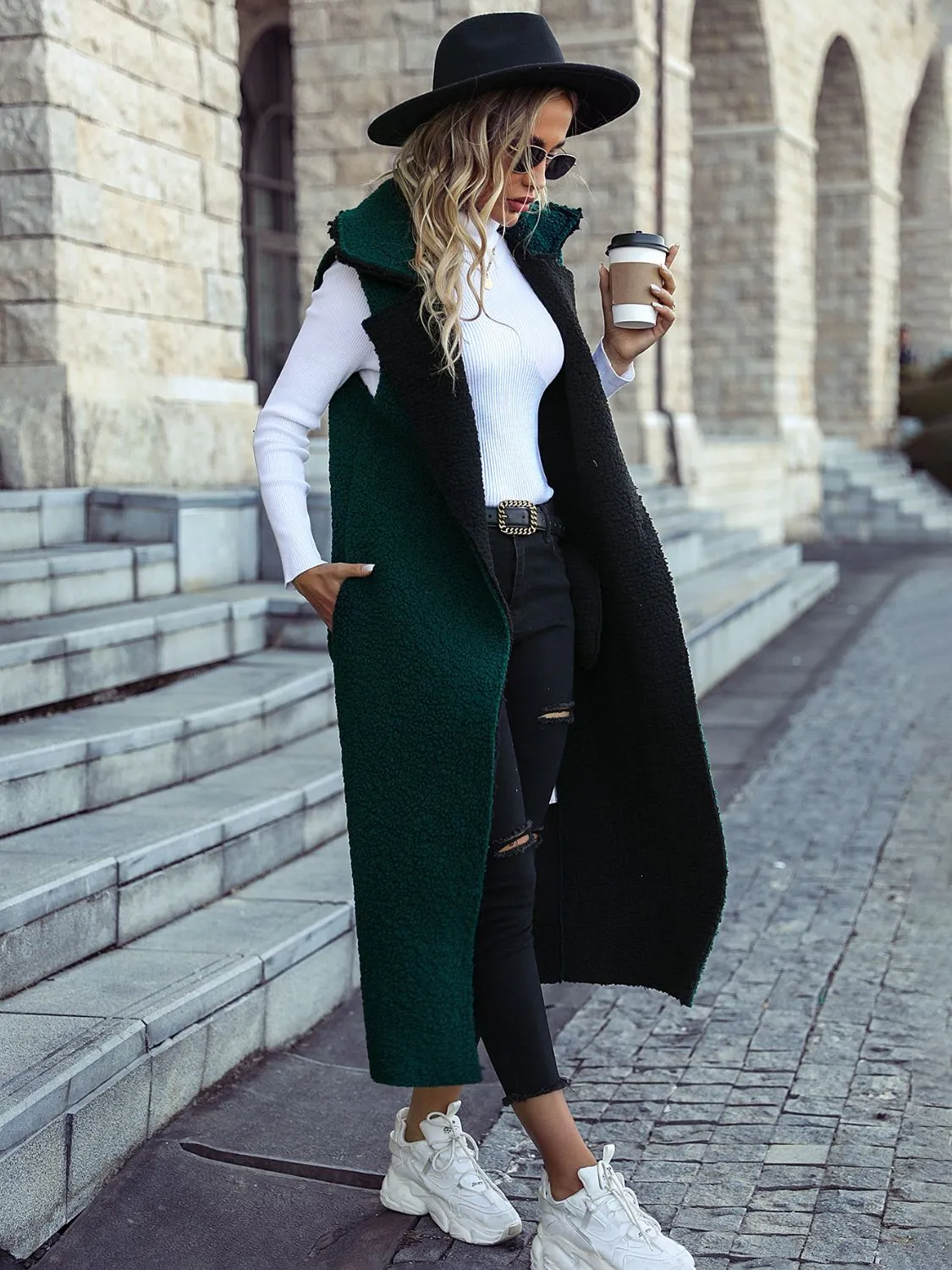 Lapel Collar Sleeveless Trench