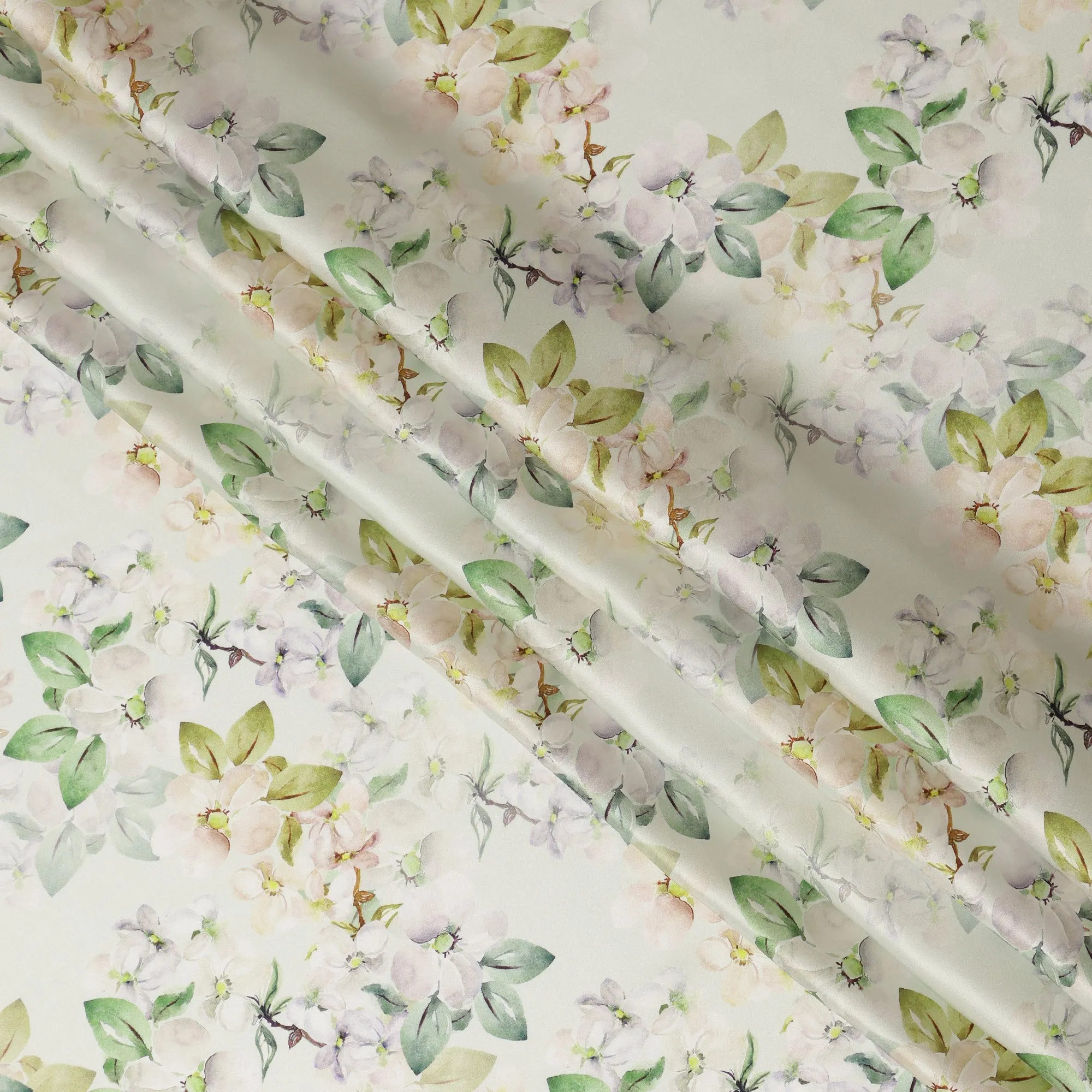 Light Green Floral Pure Silk Satin Fabric - 140 cm Width, Made in Italy-D20727