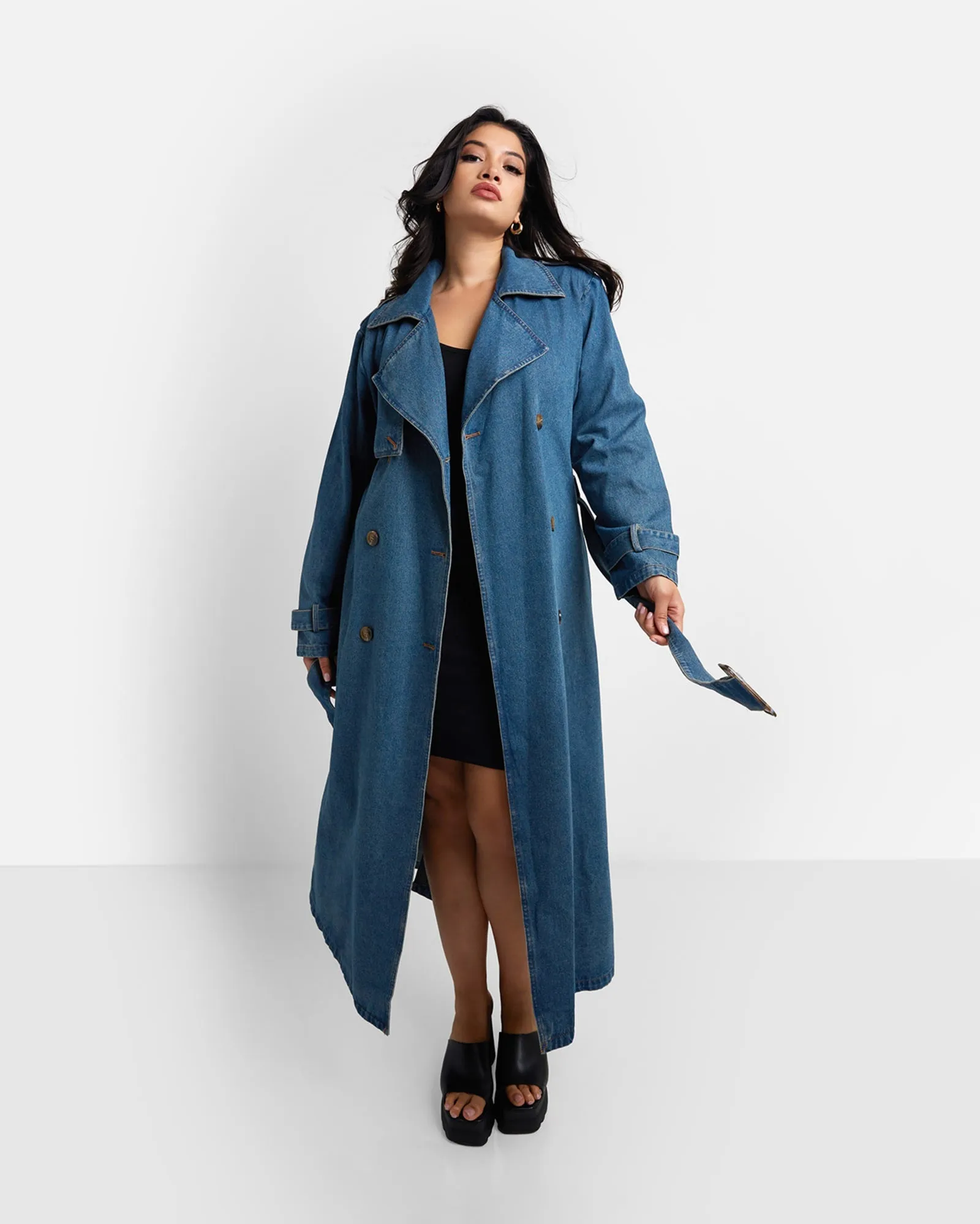 Livie Denim Longline Trench Coat - Medium Blue | Blue