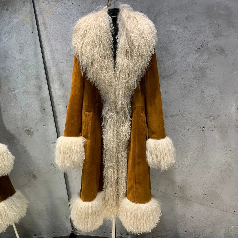 Luxury Sheepskin Leather & Suede Fur Coat