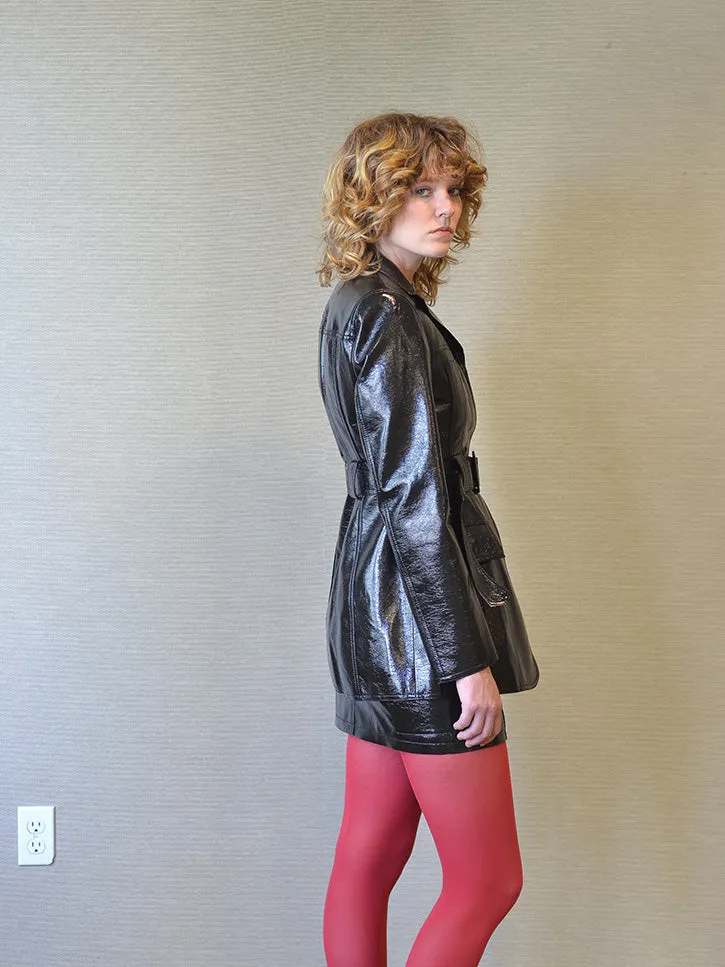 LVIR Glossy Faux Leather Belted Jacket