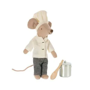 Maileg chef mouse with soup pot and spoon