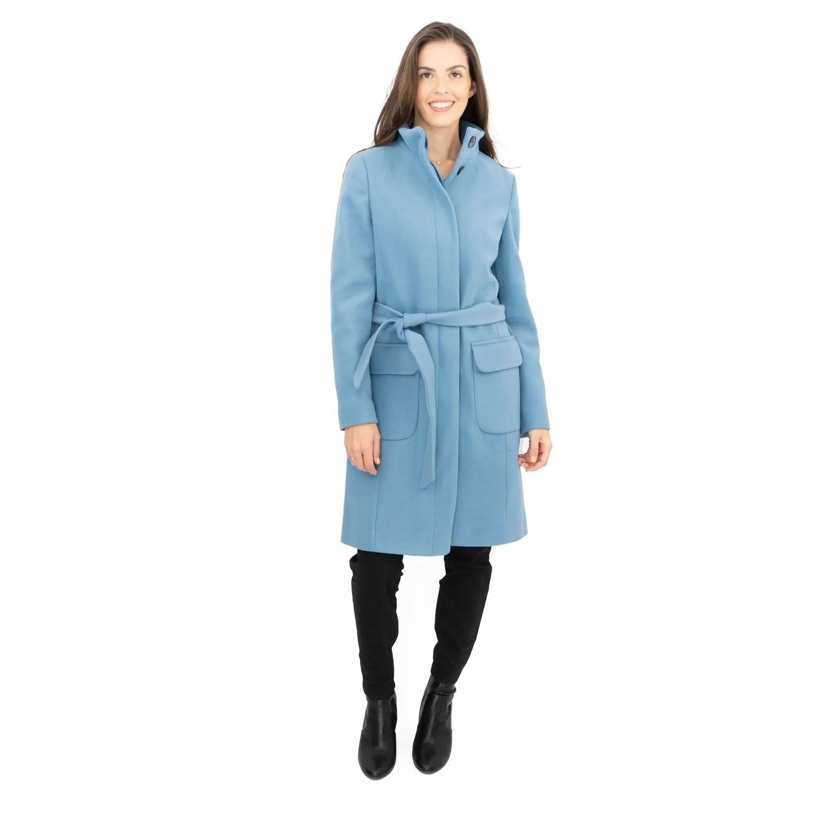 M&S Blue Belted Funnel Neck Trench Coat