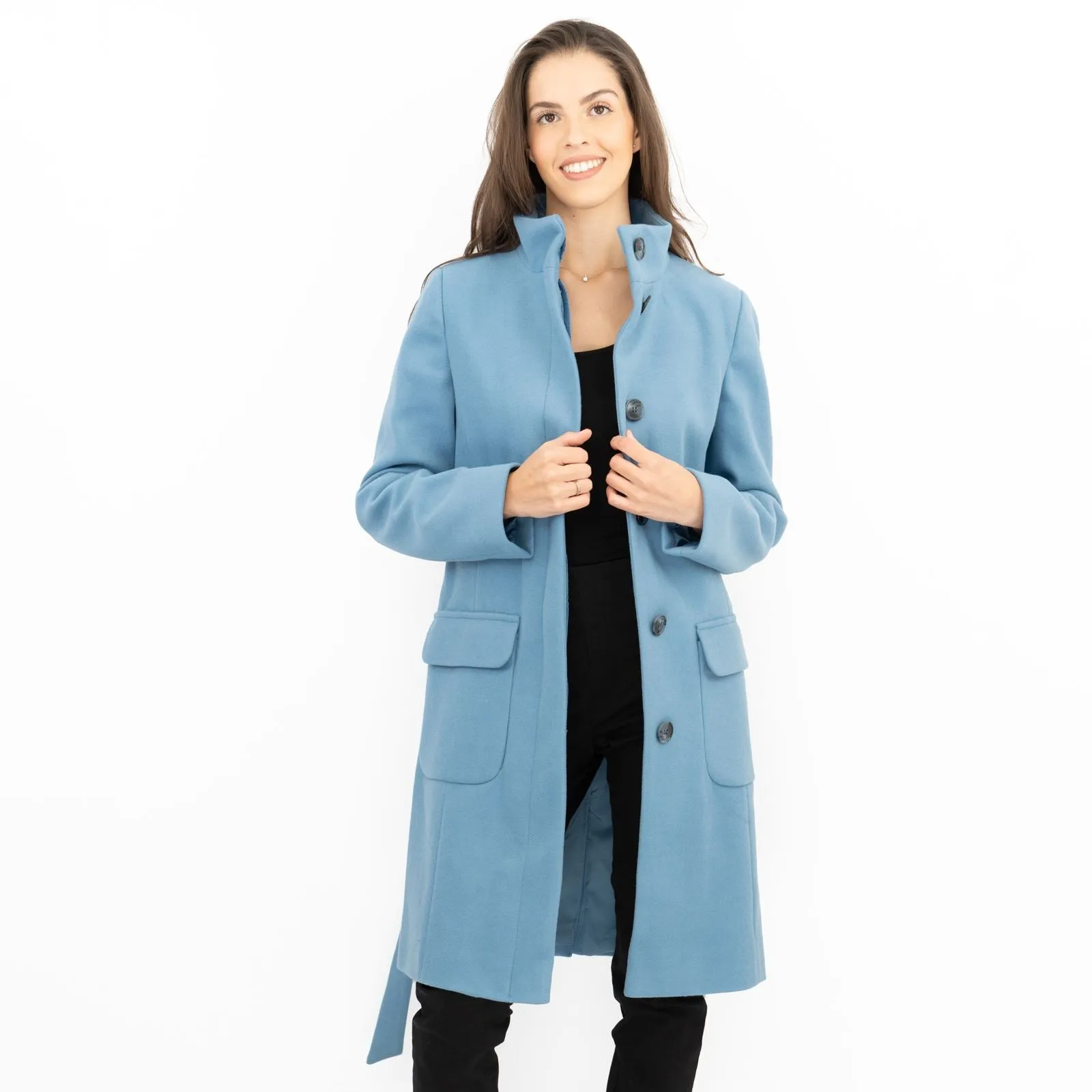 M&S Blue Belted Funnel Neck Trench Coat