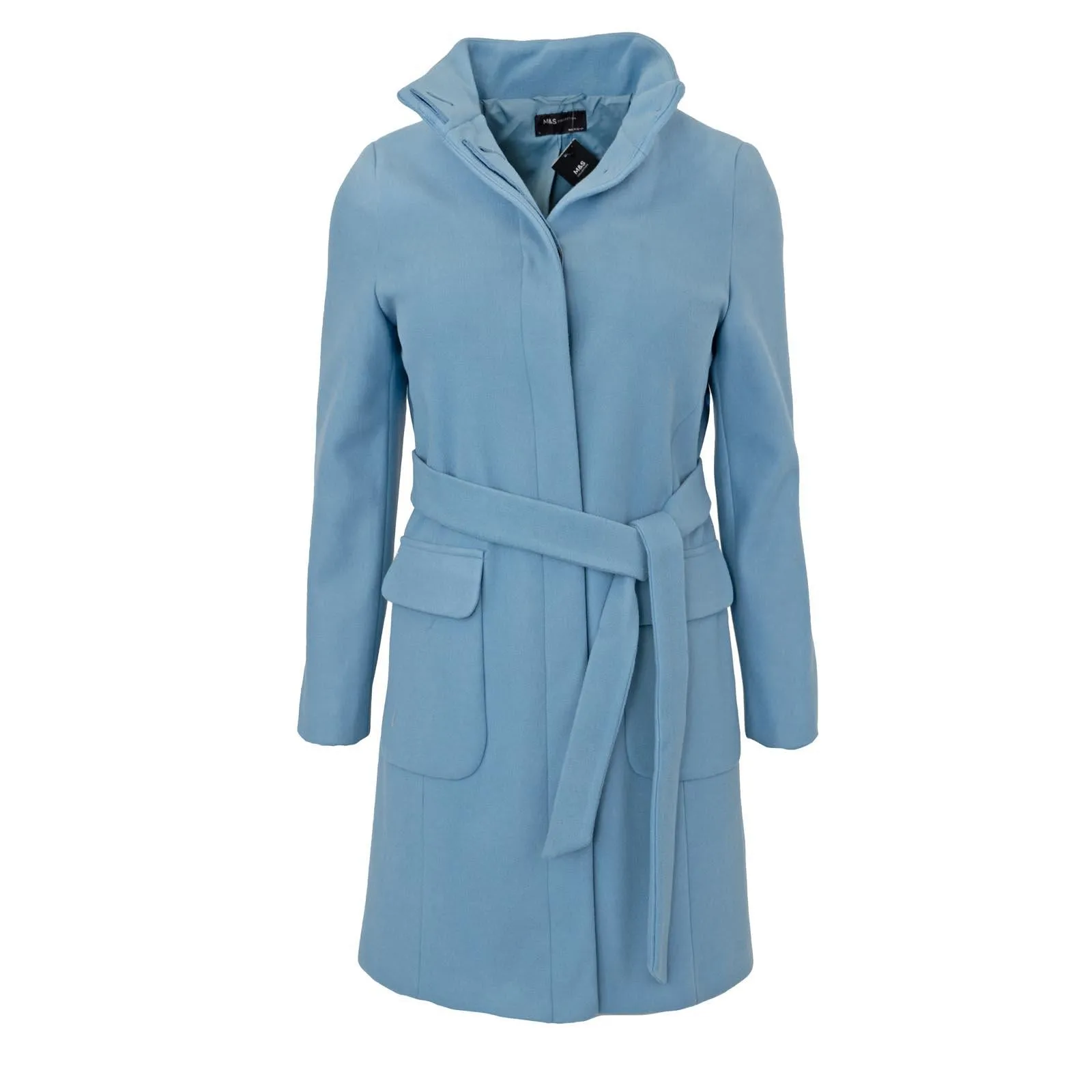 M&S Blue Belted Funnel Neck Trench Coat