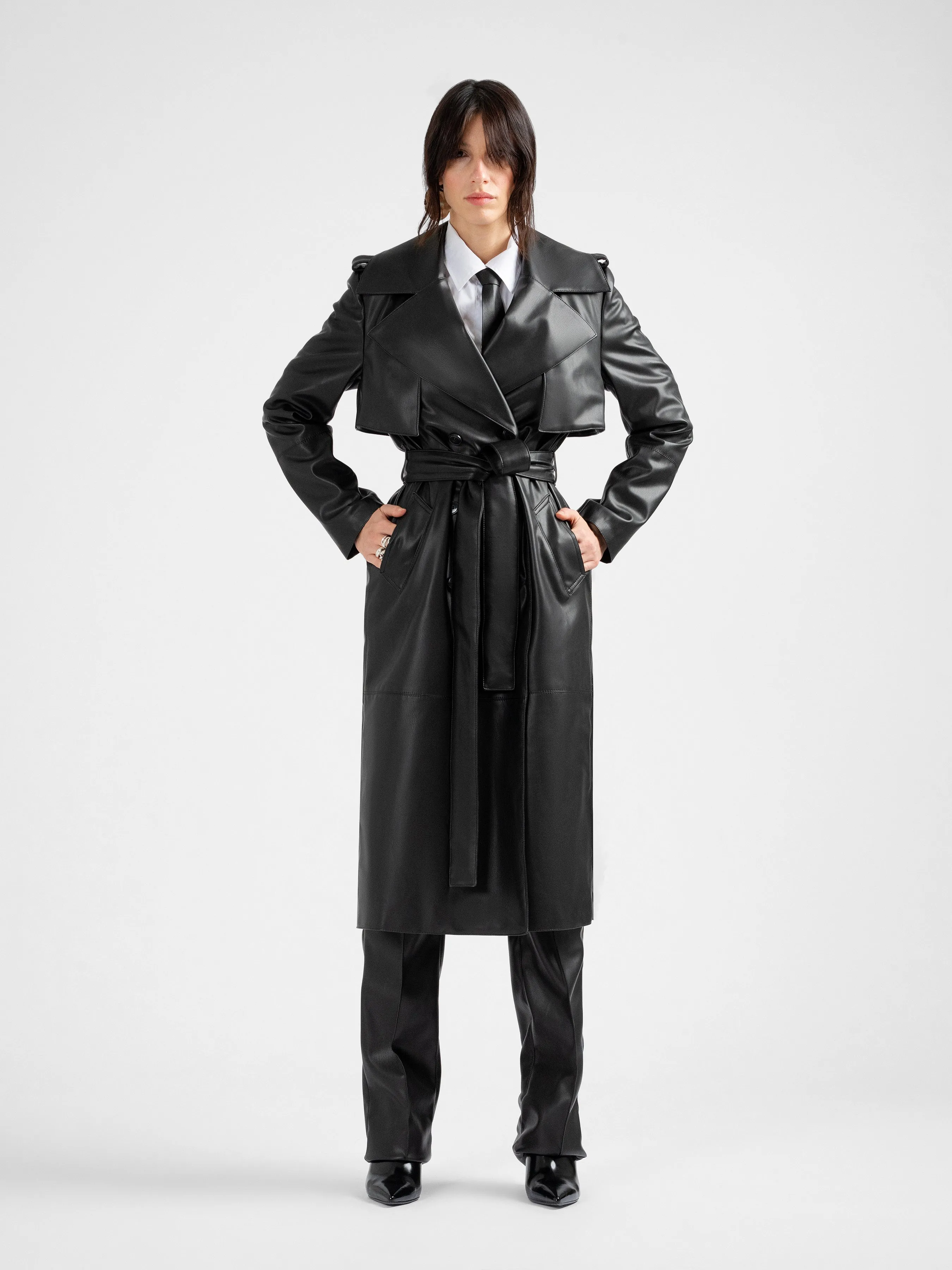 MANILA black vegan leather trench coat