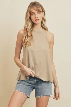 Maya High Neck Flare Tank - Oatmeal