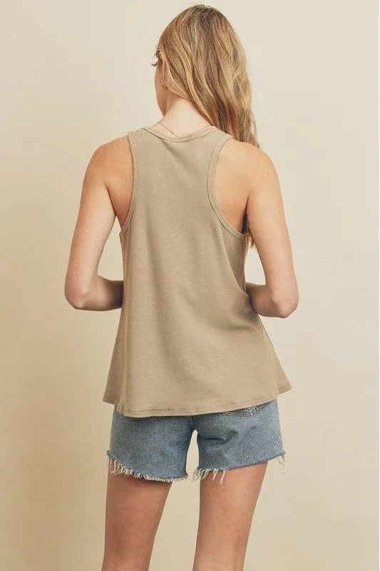 Maya High Neck Flare Tank - Oatmeal