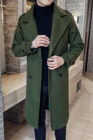 Men Long Overcoat Army Green Vintage Coat Trench Coat For Men Winter Coat Outwear