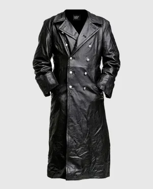 Men's Black Leather Trench Coat