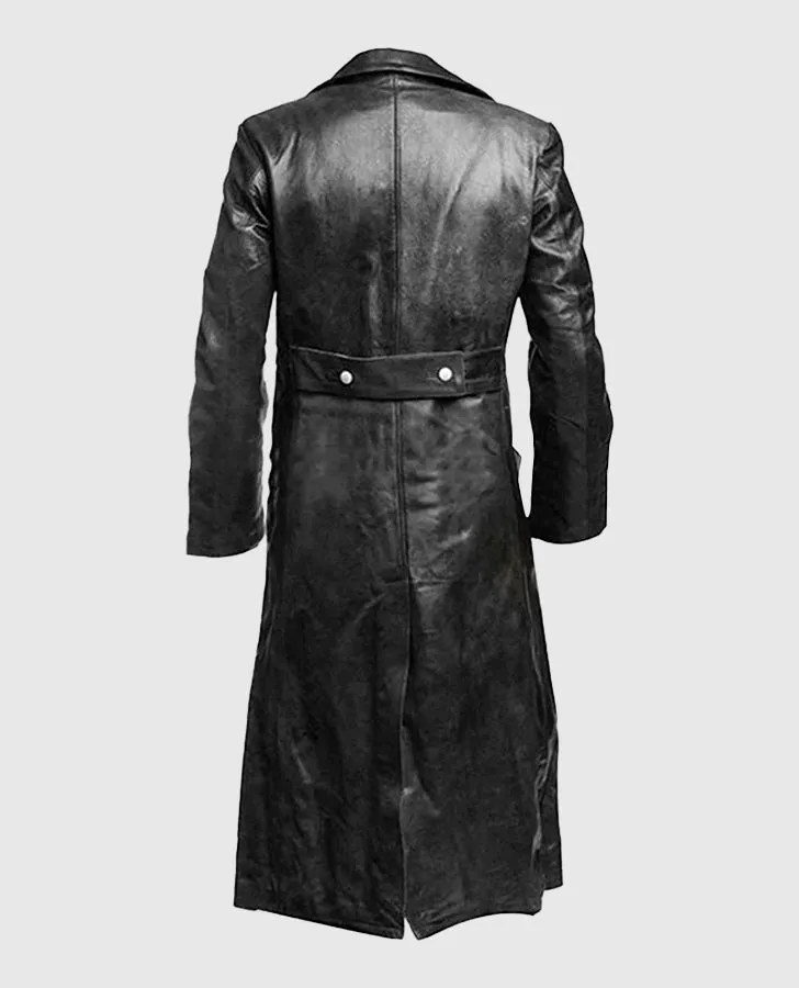 Men's Black Leather Trench Coat