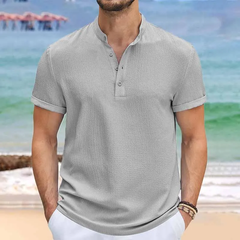 Men's Casual Henley Shirt Collar Short Sleeve Shirts 94497733YY