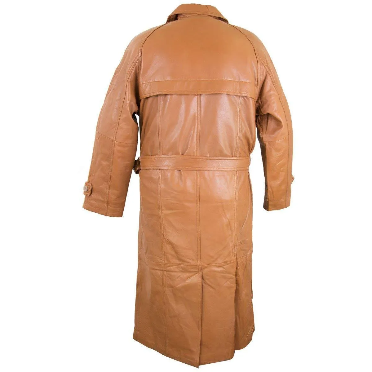 Mens Lucky Leather 326 Soft Touch Lambskin Brown Cognac Leather Trench Long Coat