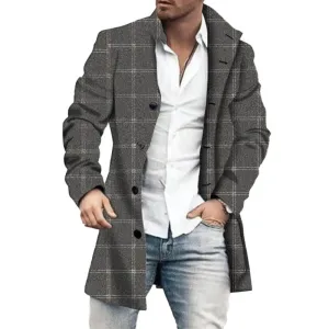 Men's Mid-Length Plaid Print Casual Coat 62886338L