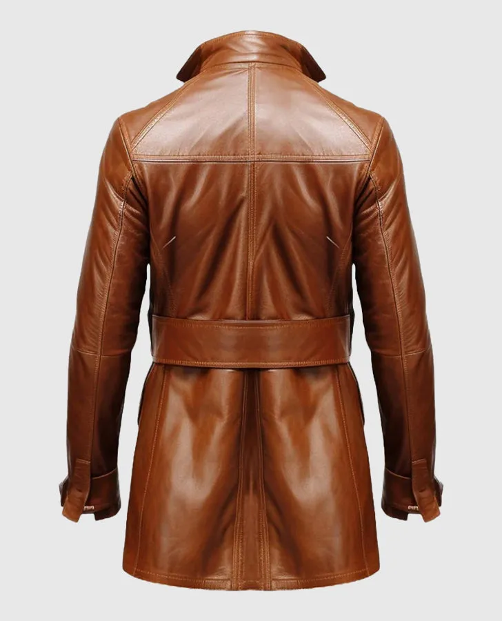 Men's Vintage Big Pockets Tan Brown Leather Coat