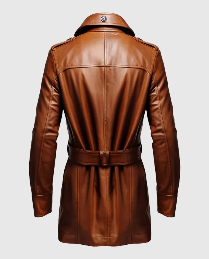 Men's Vintage Tan Brown Long Leather Coat