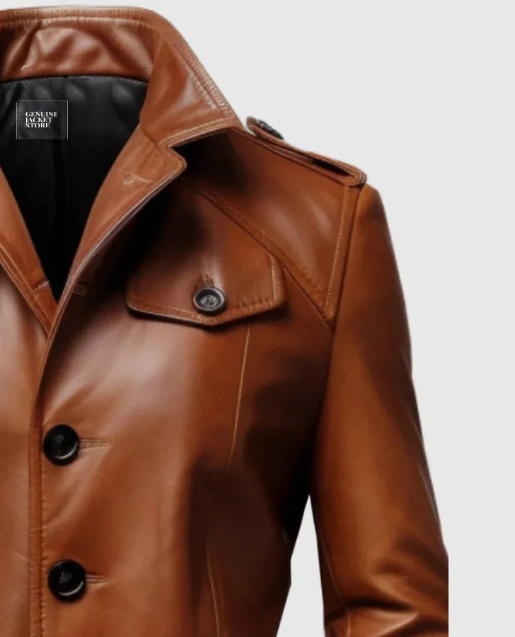 Men's Vintage Tan Brown Long Leather Coat