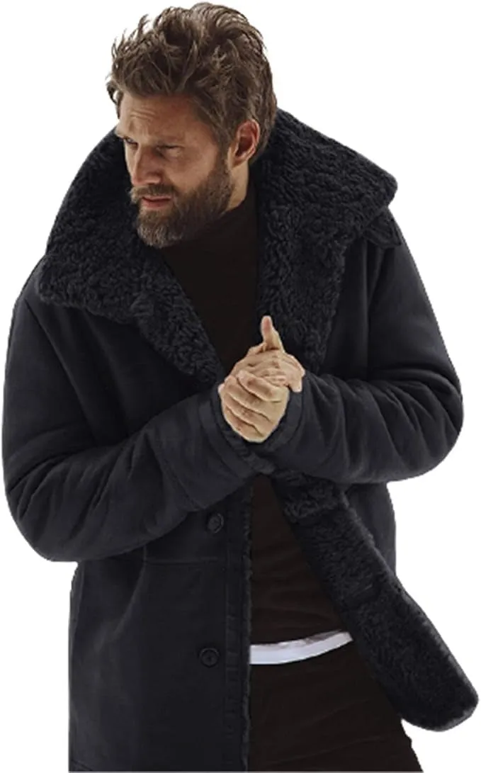 Men's Winter Warm Fur Trench Coat Thick Mid-Length Jacket | B024