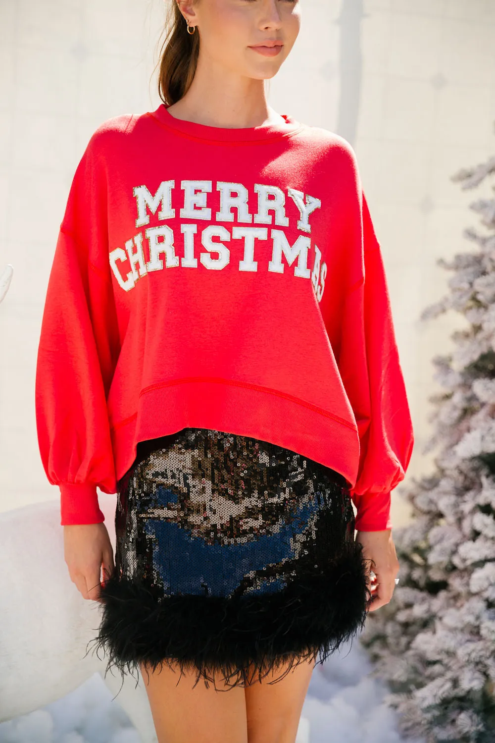 MERRY CHRISTMAS GLAM RED PULLOVER