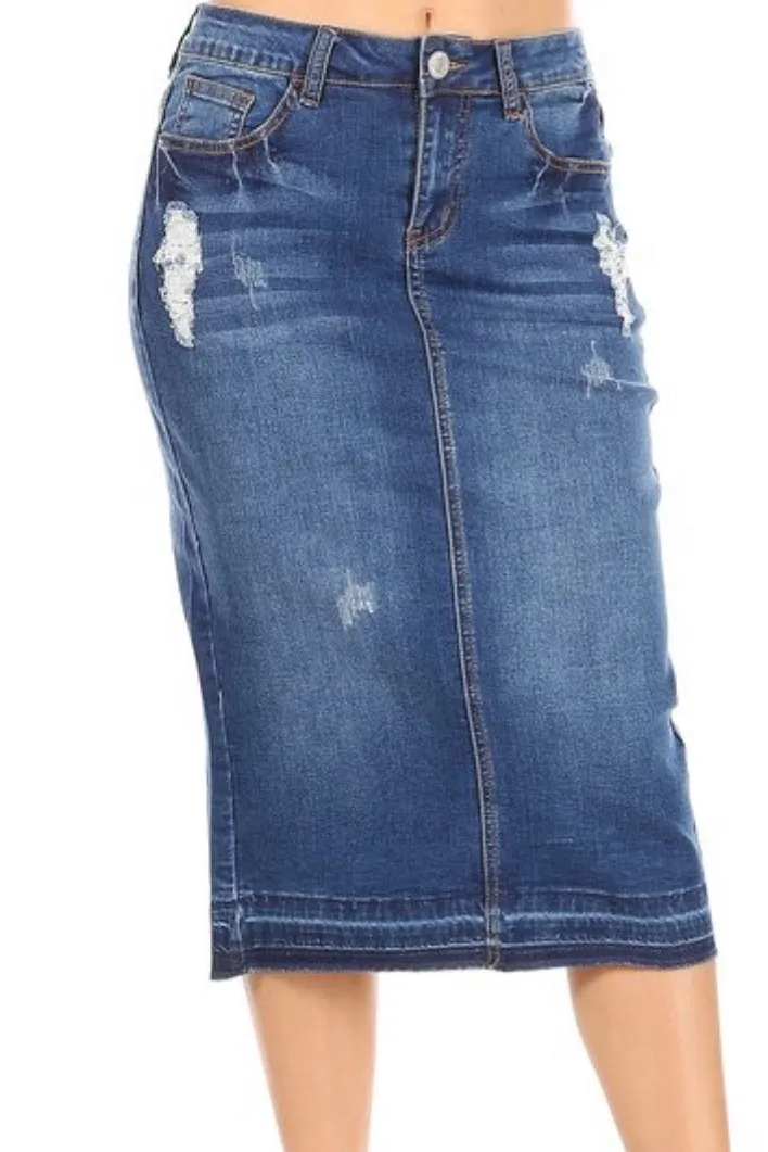 Mina Distressed Denim Skirt