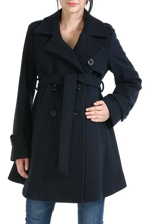 Momo Maternity "Isabella" Wool Blend Belted Trench Coat