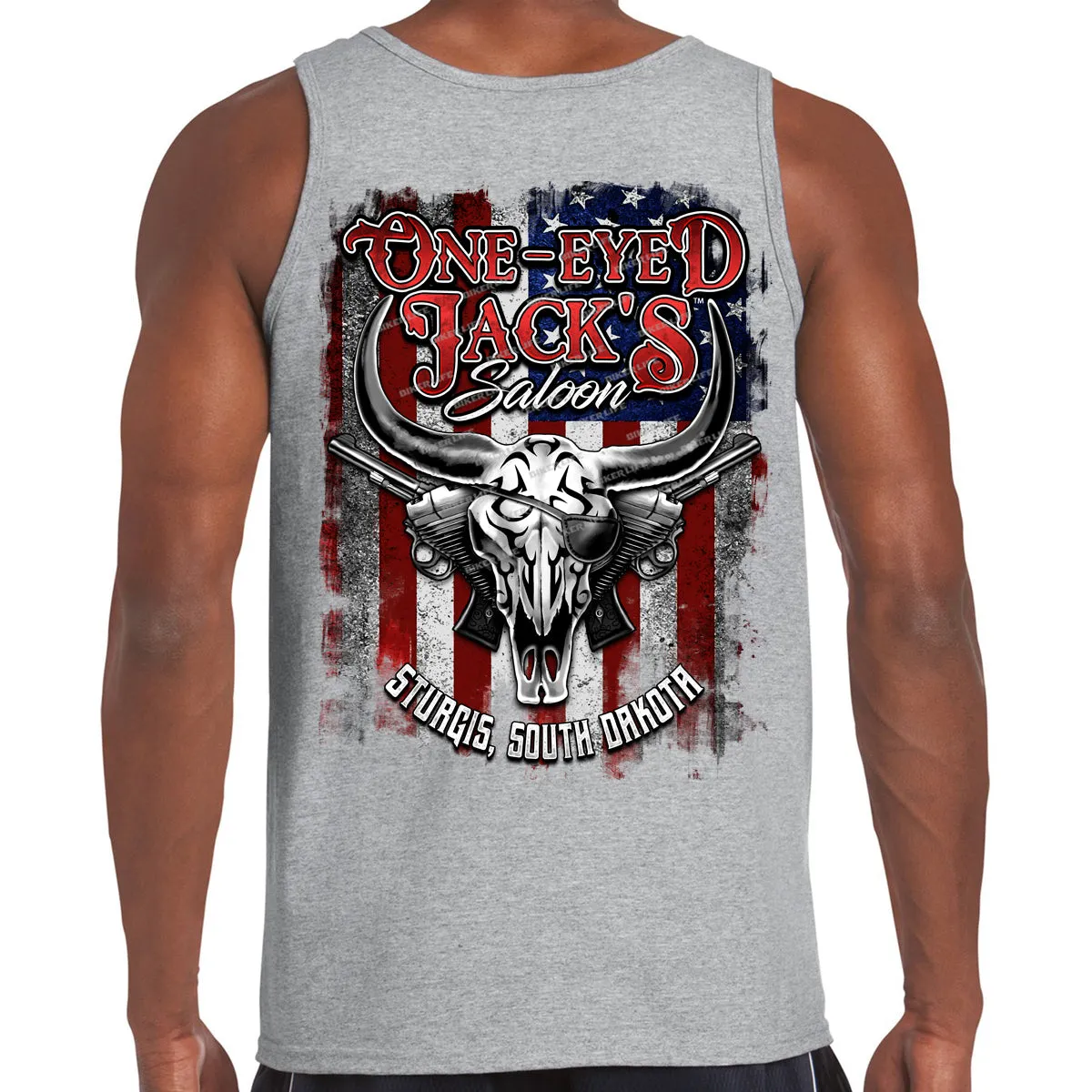 One Eyed Jack's Saloon Bison Skull Tank Top