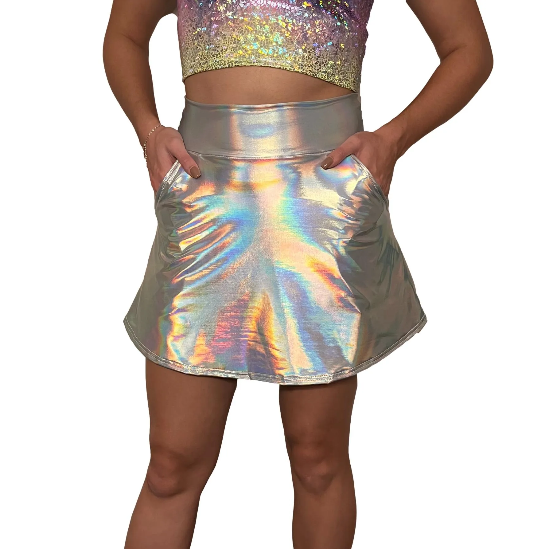 Opal Holographic A-line Skirt w/Optional Pockets