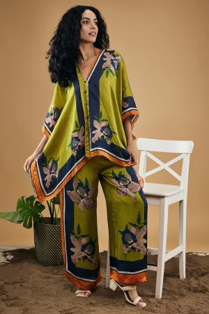 Orchid Bloom Printed Kimono Shirt With Pants