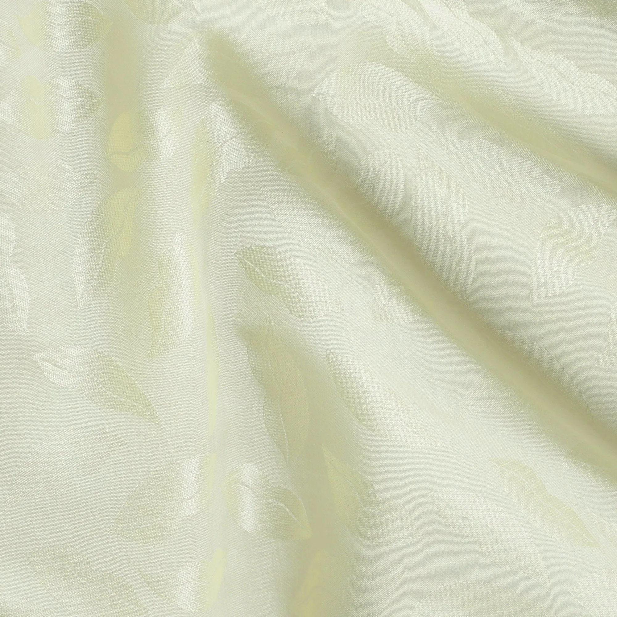 Pale Yellow Silk Satin Fabric with Leaf Design, 110 cm Width-D20965