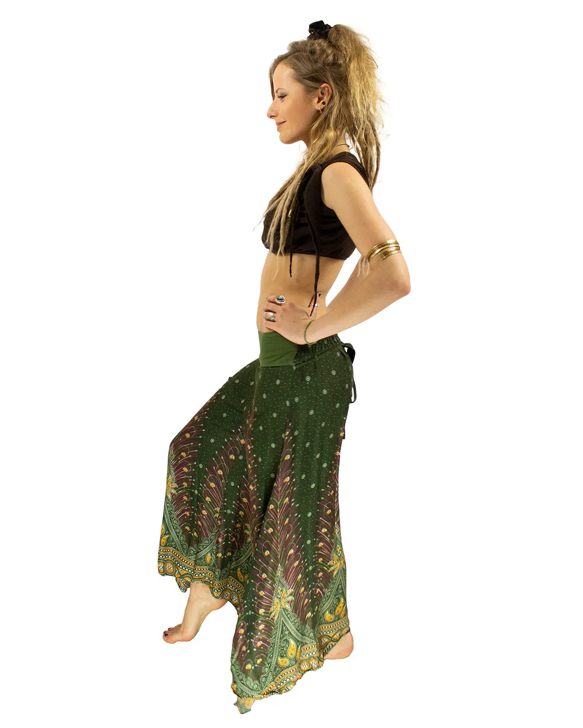 Peacock Palazzo Harem Pants Green