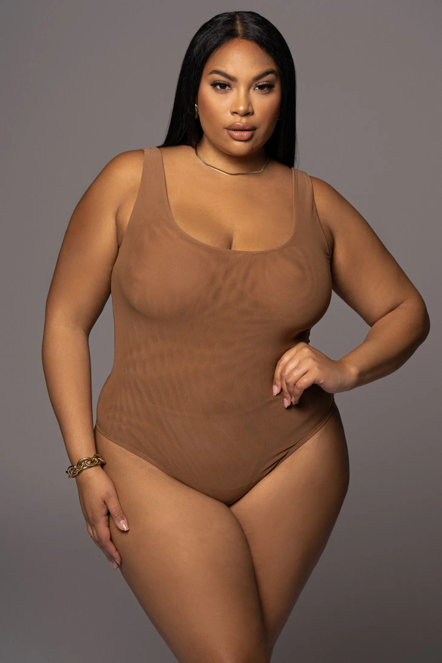 Pecan Mesh Essentials Tank Bodysuit Undergarment