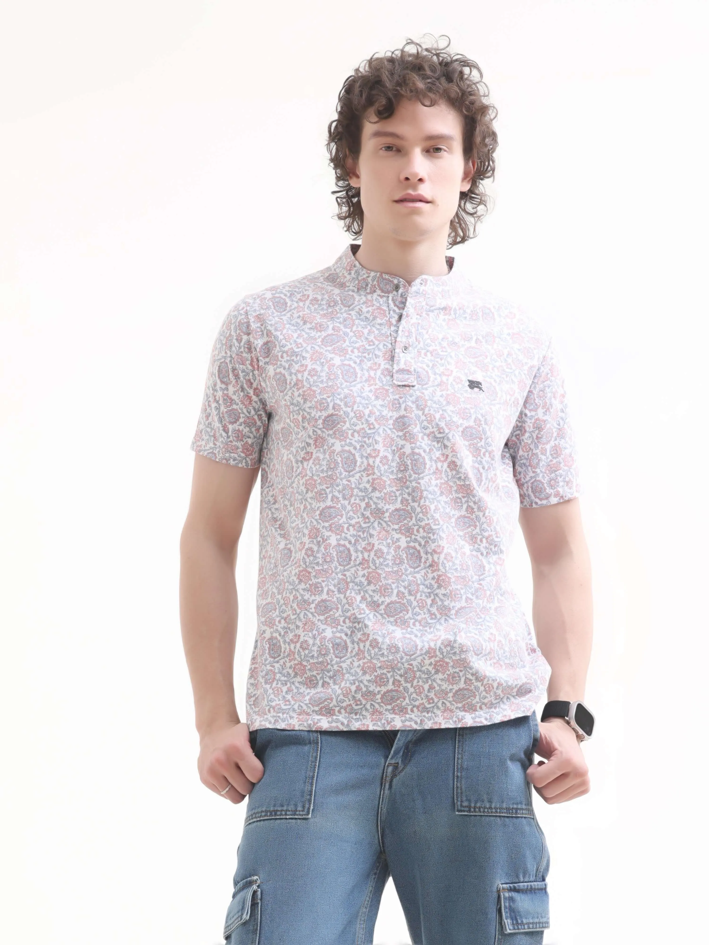 Petal Coral Grey Henley T-shirt