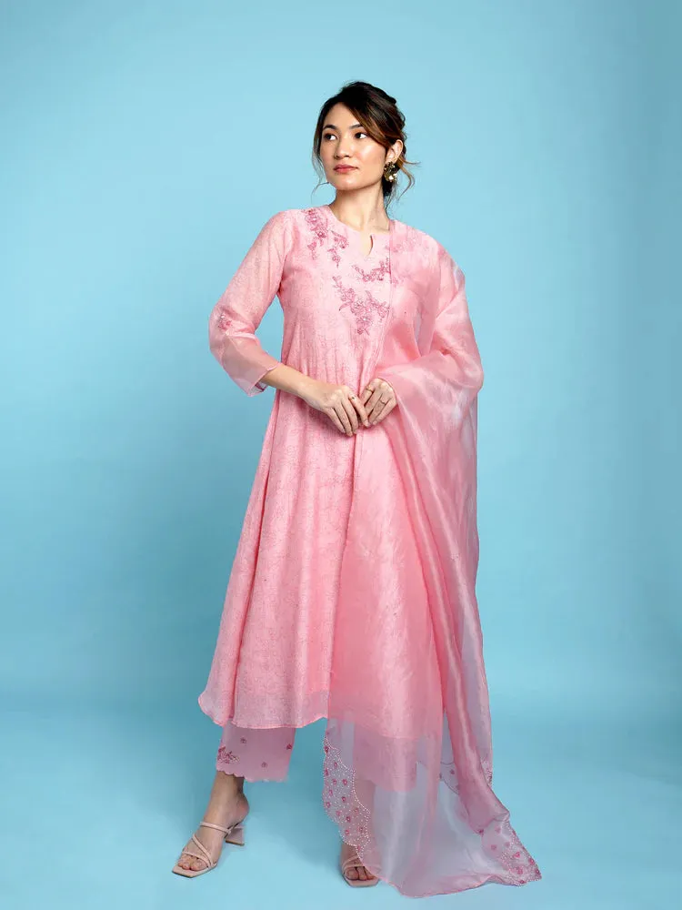 Phool A-line Kurta Set-Pink