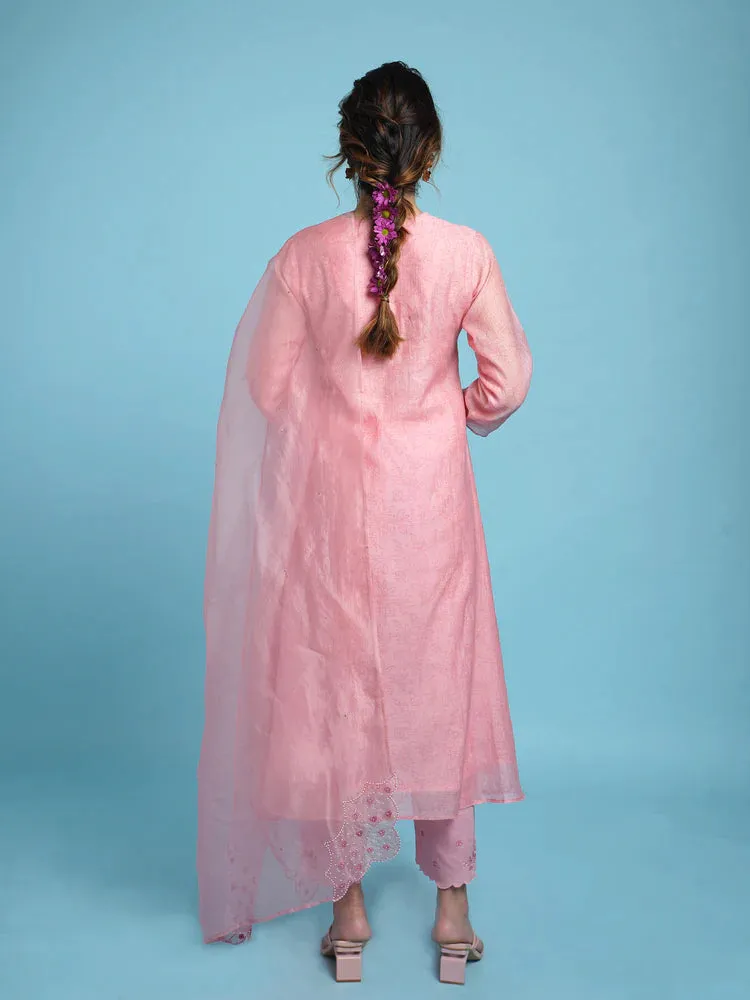 Phool A-line Kurta Set-Pink