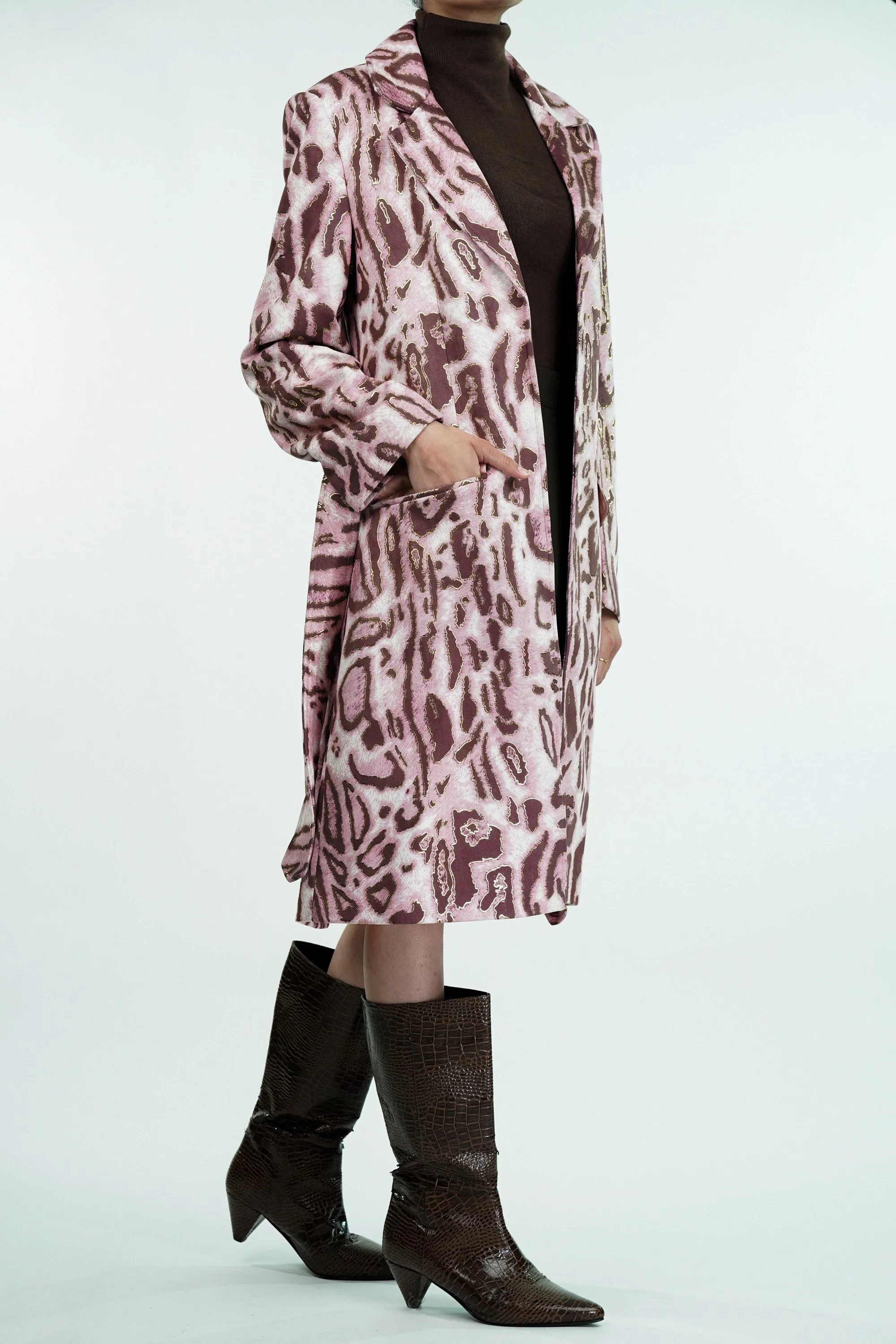 Pink Leopard Suede Trench Coat