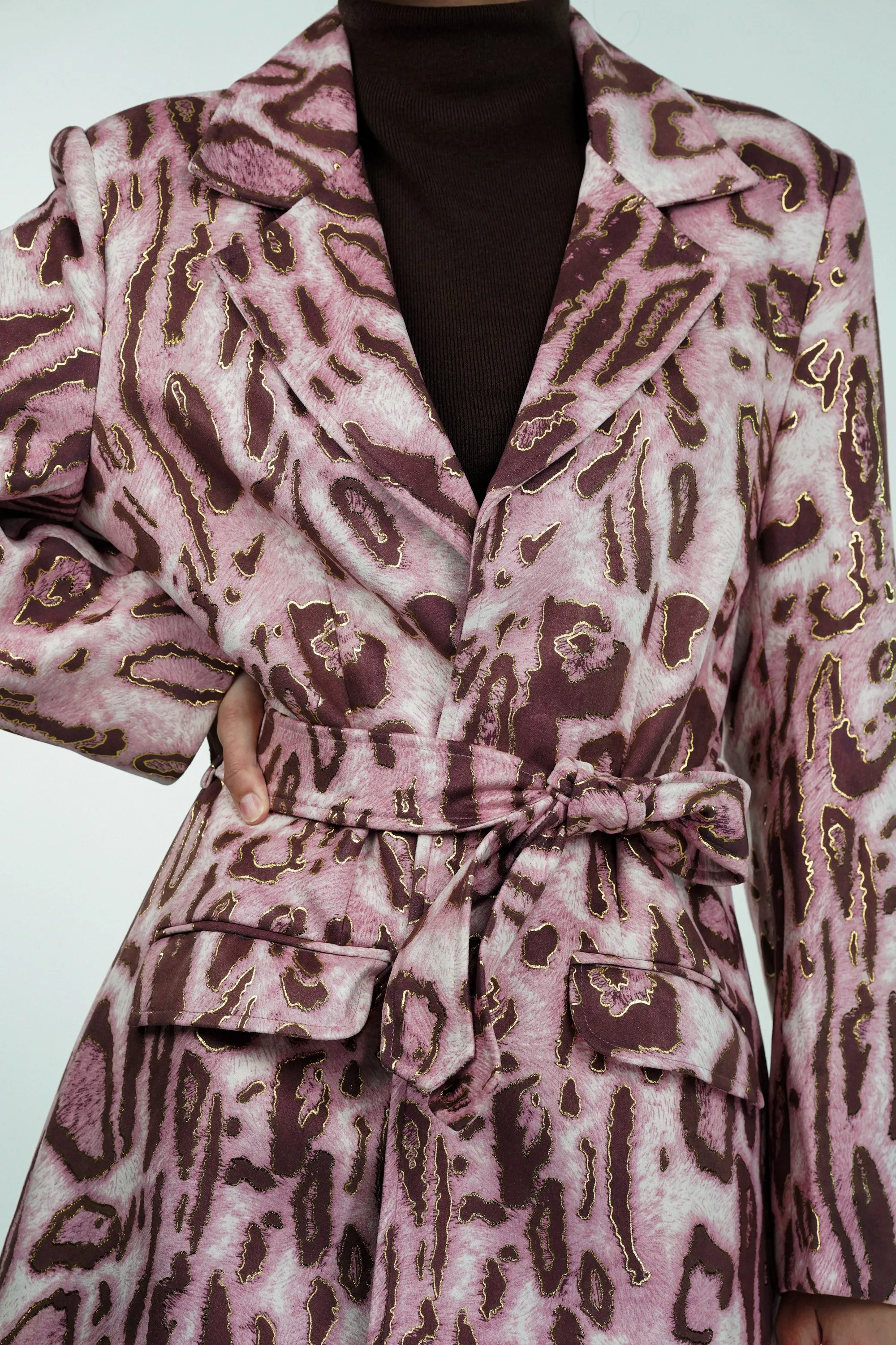 Pink Leopard Suede Trench Coat