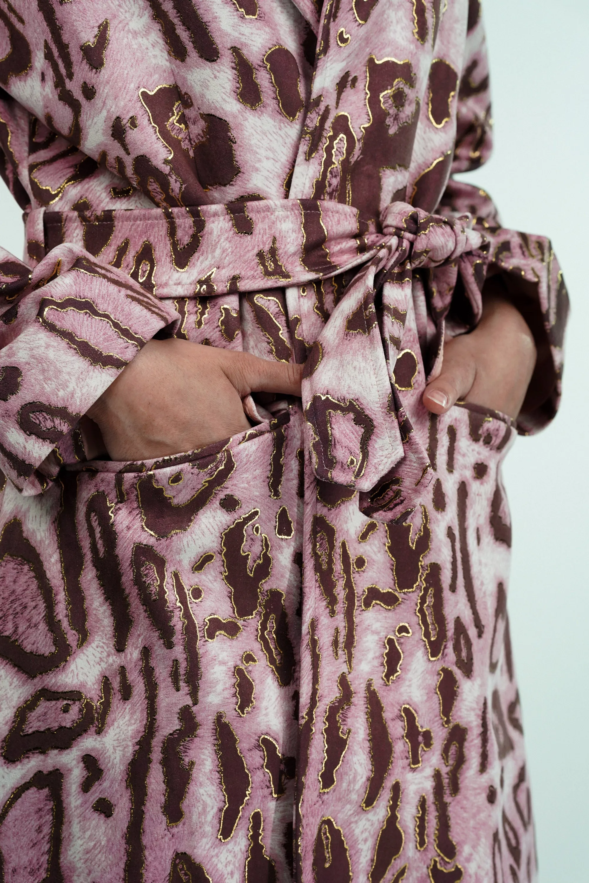 Pink Leopard Suede Trench Coat