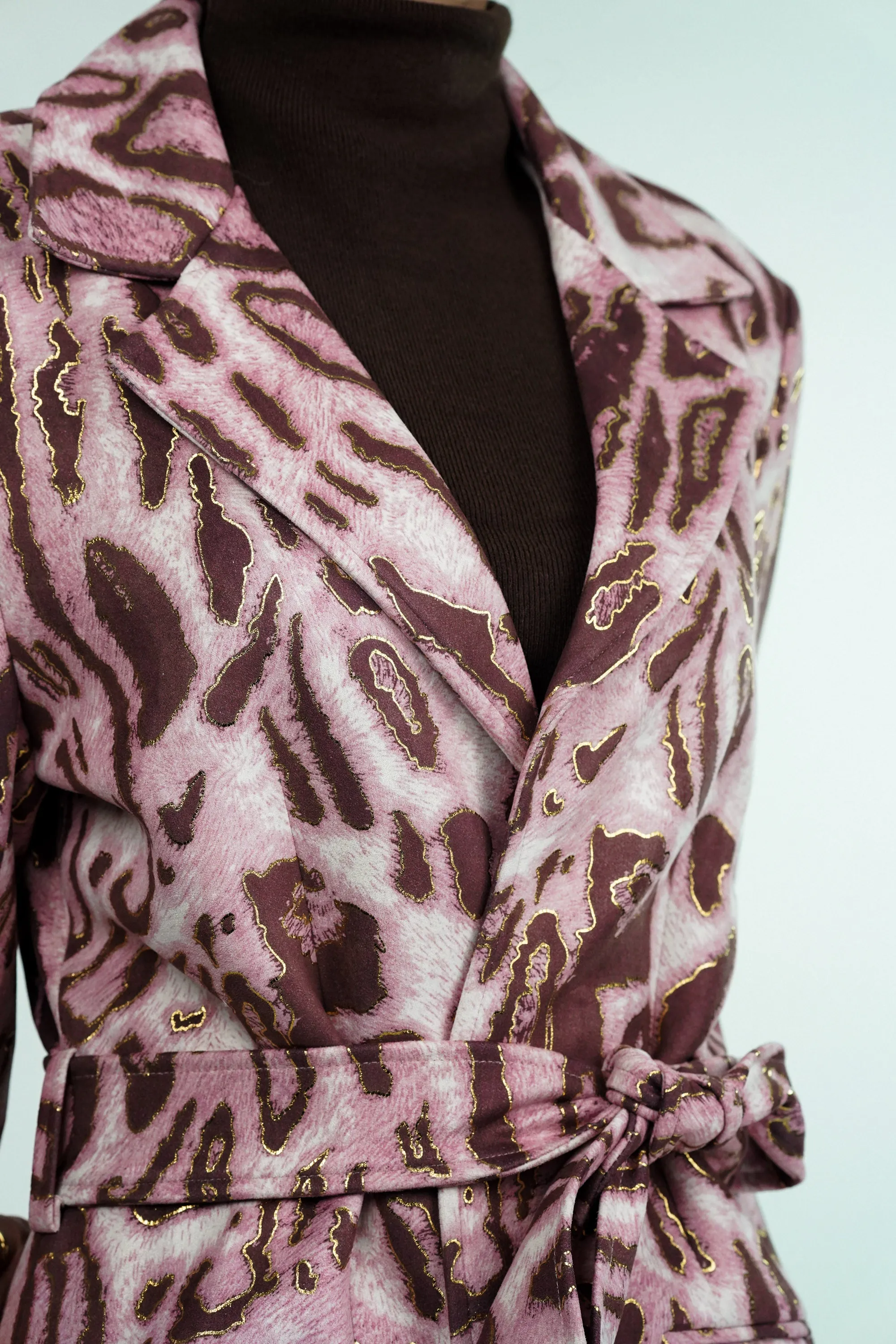 Pink Leopard Suede Trench Coat