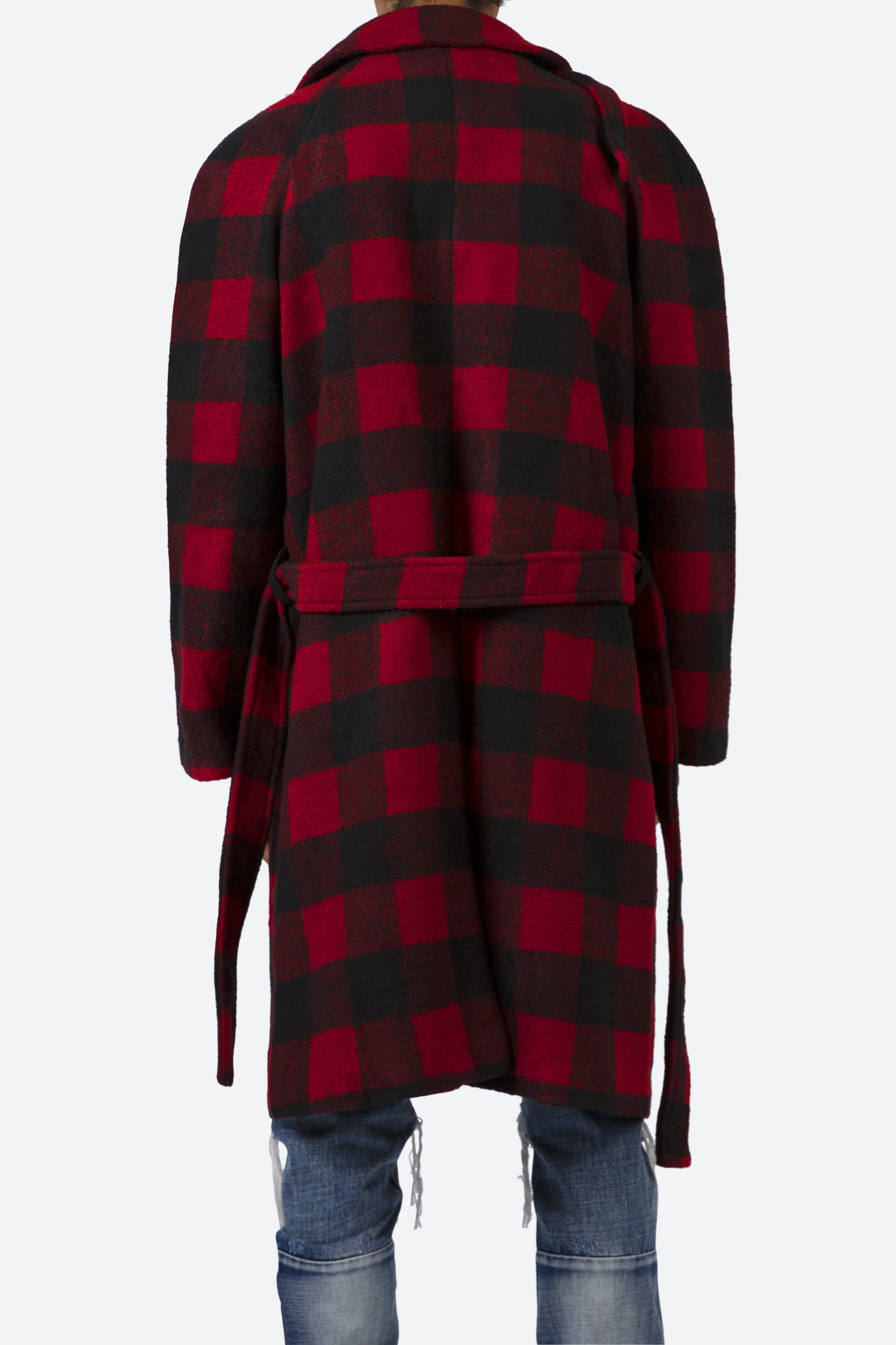 Plaid Military Trench Coat - Black/Red