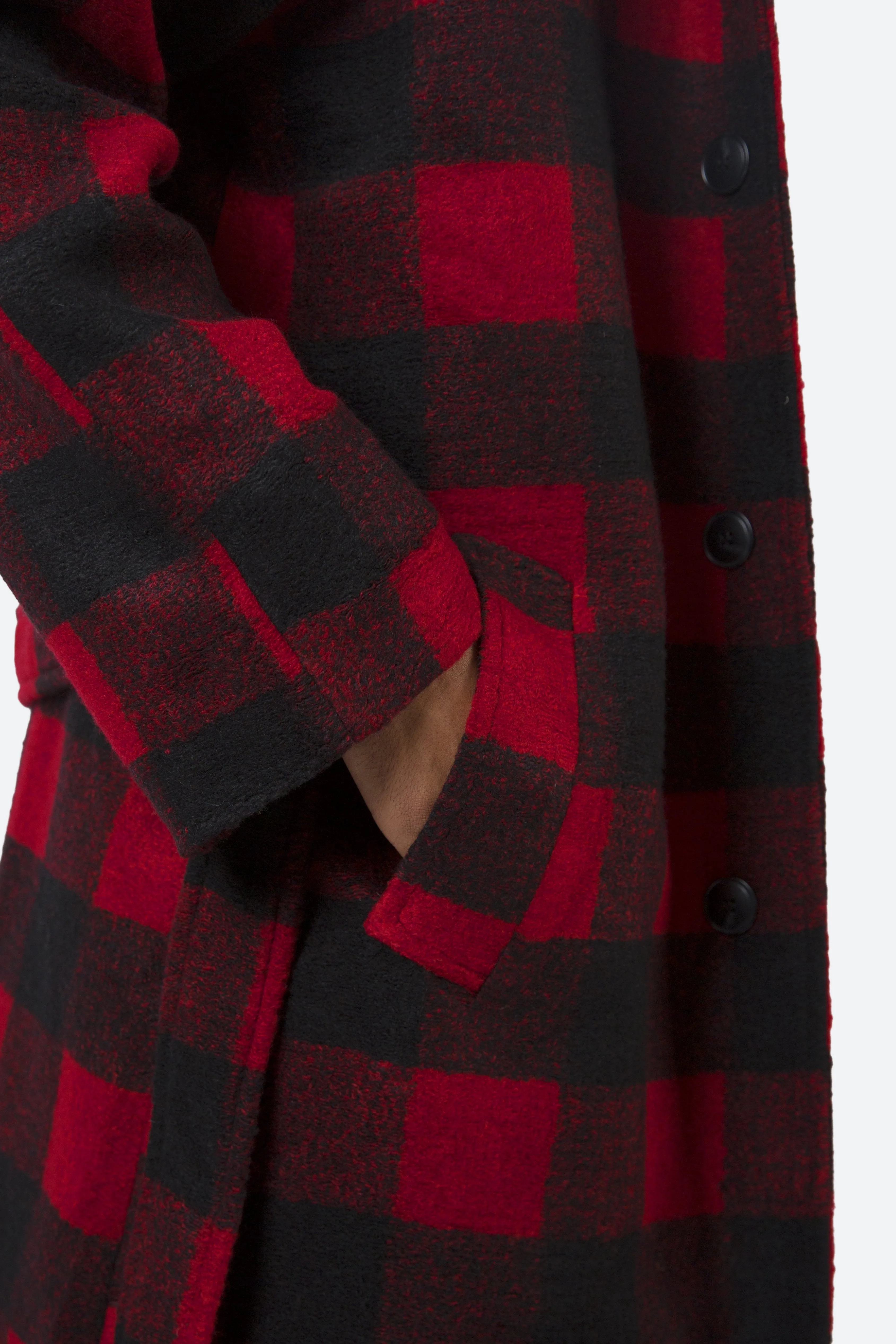 Plaid Military Trench Coat - Black/Red