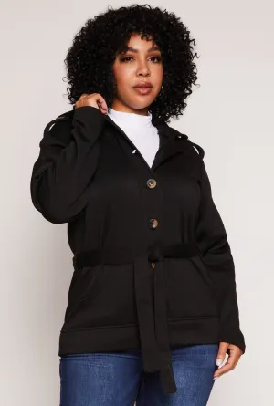 Plus Size Button Front Belted Peacoat